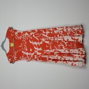 Maeve Anthropologie Dress India Bird Print Lace Up Back Lined Orange Womens M